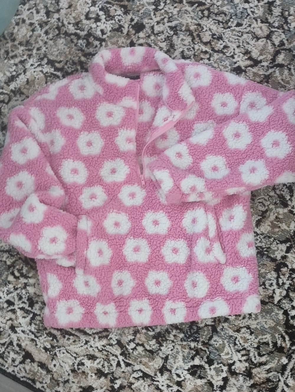 Timing Pink and White Floral Sherpa Jacket